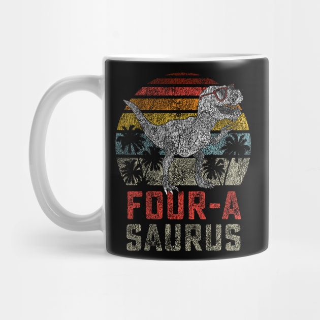 Four a Saurus Birthday T Rex Year Old Dino 4th Dinosaur by Saboia Alves